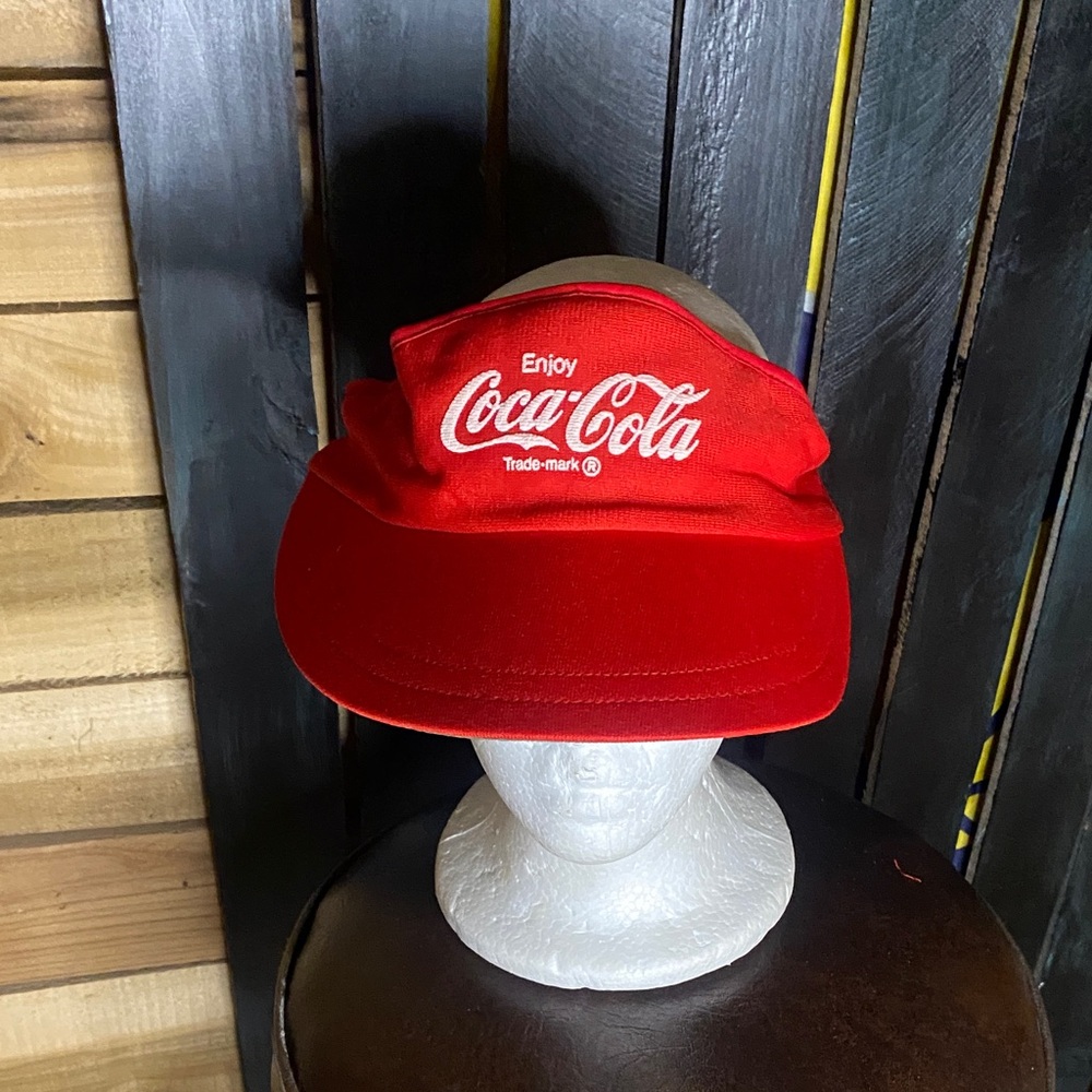 Vintage Coca-Cola Bright Red adjustable visor Cap made in USA